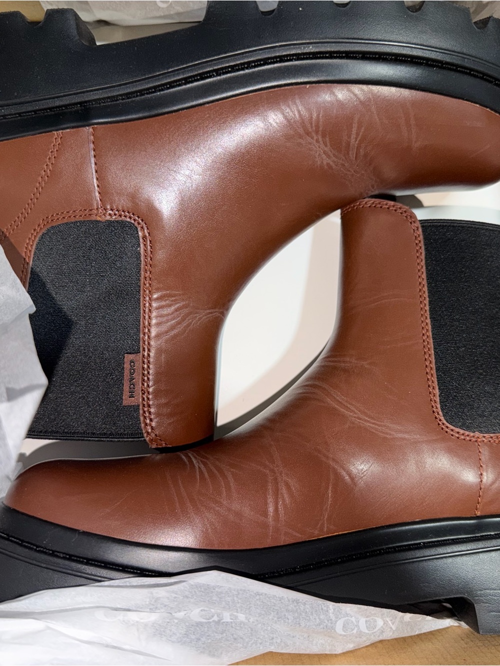 Coach Men’s Brown Leather Chukka Boots with Black Sole